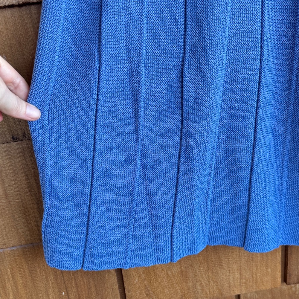 Vintage Blue Button-Up Sweater Jacket with Geometric Embroidery and Skirt - Picture 11 of 11